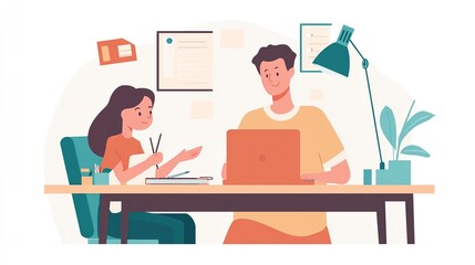 A parent assisting a child with homework using an online education platform, with a focus on the platform's child-friendly design.