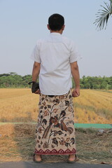 Traditional Indonesian batik fabric with intricate patterns and vibrant colors. Textile design concept