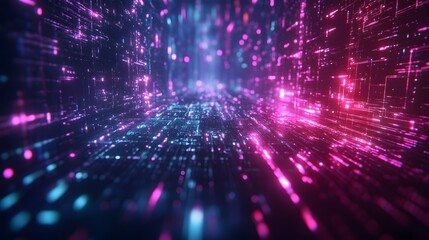 Fototapeta premium Futuristic lorem ipsum background with glowing neon in a dark space-like environment, with holographic effects and digital grid patterns, highly detailed and immersive.