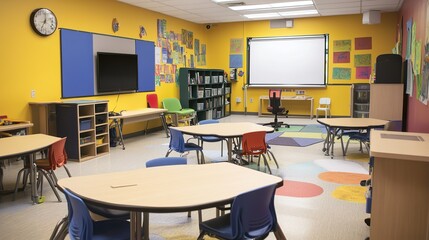 A special education classroom equipped with adaptive tools and technologies, catering to the unique needs of each student.
