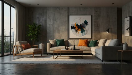 Modern room interior design, 3D illustration.