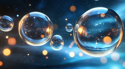 Abstract background featuring vibrant bubbles floating in a cosmic dream, symbolizing dreams, space, wonder, beauty, and infinity.