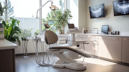 A modern dental office with a clean and sterile look.