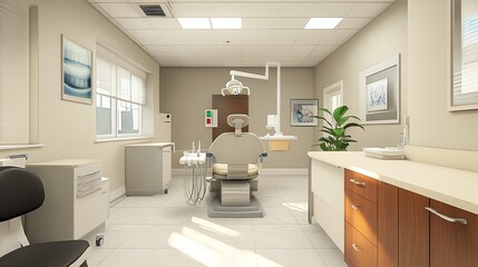 A modern dental office with a clean and sterile look.