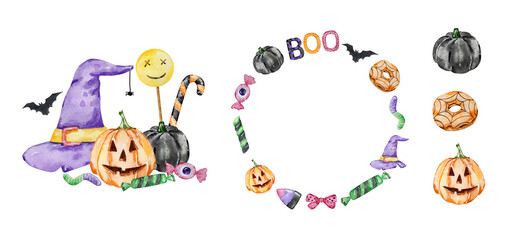 Watercolor Cute Halloween Candy set For Party Design
