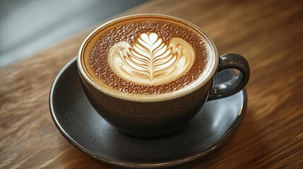 A Cup of Latte with a Leaf Design in the Foam