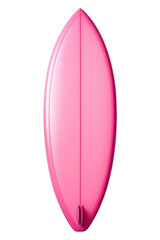 A vibrant pink surfboard resting on a sandy beach, showcasing summer vibes and surfing culture during a sunny day at the shore