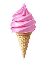 Delicious pink soft-serve ice cream in a classic cone enjoyed on a sunny day at a busy park