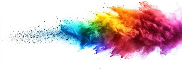 Multicolored powder explosion creating a vibrant stripe on white background