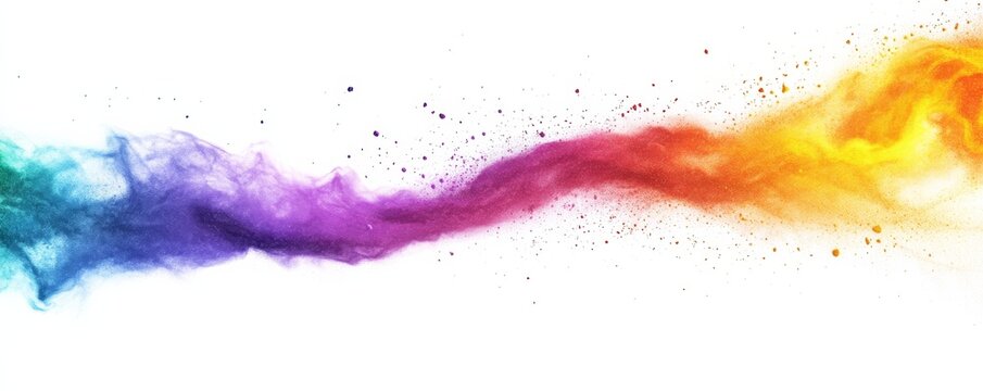 Colorful powder exploding in a smooth line across white background