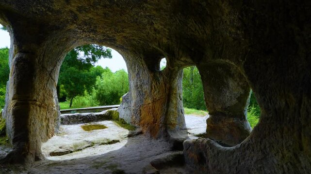 Rock-cut hermitage of San Vicente or Cave of the Moors in Cervera de Pisuerga. Palentina Mountain. Palencia. Castile and Leon. Spain. Europe