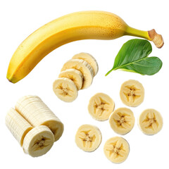 Whole and sliced Banana isolated on transparency background