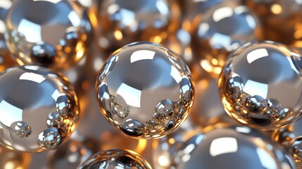 A close up image of shiny, chrome spheres.