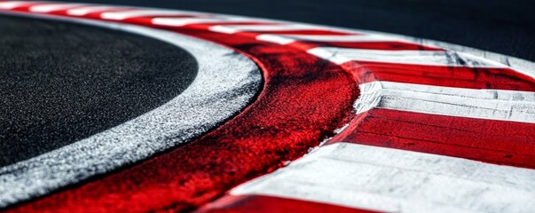 Red and white kerbs of a racing circuit corner