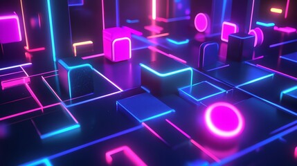Obraz premium Abstract 3D neon background with glowing lines and shapes.