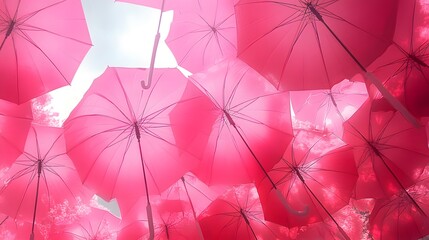Obraz premium A vibrant display of pink umbrellas creating a whimsical, colorful atmosphere.