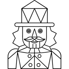 A traditional nutcracker figure, focusing on its face and hat, using geometric shapes vector