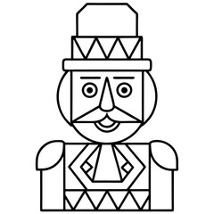 A traditional nutcracker figure, focusing on its face and hat, using geometric shapes vector
