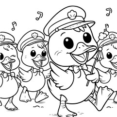 Duck Adventure Coloring Book Illustration Drawing