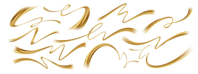 Elegant Golden Swirls and Lines. A collection of elegant, flowing golden lines and swirls on a white background. Vector Illustration