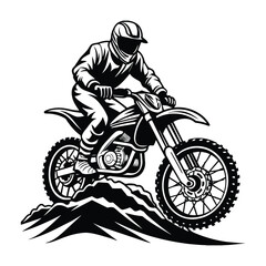 Motor bike Rider linocut silhouette vector art