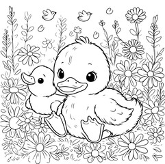 Duck Adventure Coloring Book Illustration Drawing