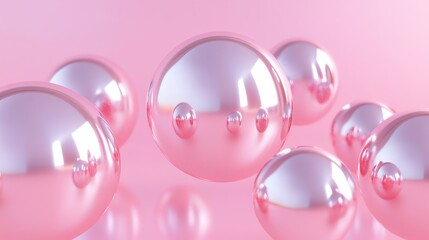 A group of shiny pink spheres against a pink background.