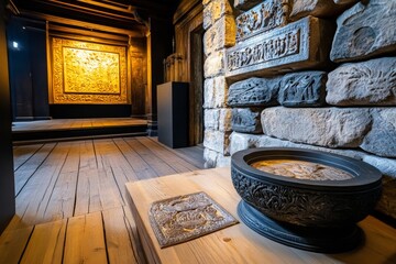 A hidden room in PeleÈ™ Castle, full of ancient artifacts and royal secrets waiting to be uncovered