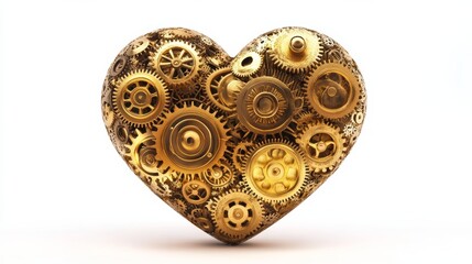 Fototapeta premium Golden heart composed of interlocking gears working together