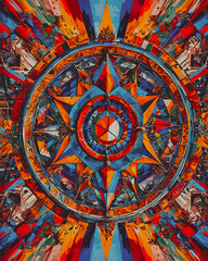 Abstract colorful background with compass and stars. Illustration for your design