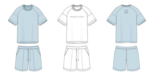 Set of drop shoulder T Shirts apparel template with pant