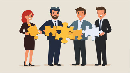 Successful leader and his team. Brainstorming. Business vector illustration.