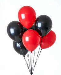 Vibrant Red and Black Balloons Isolated on White Background – Perfect for Parties, Celebrations, and Events, Bold Balloon Bouquet for Festive Occasions, Modern and Stylish Decor