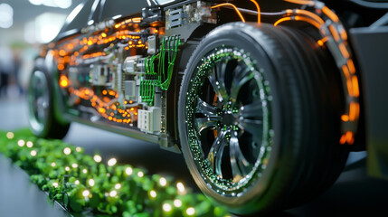 Fototapeta premium The electrical components of a front-engine eco-friendly car.