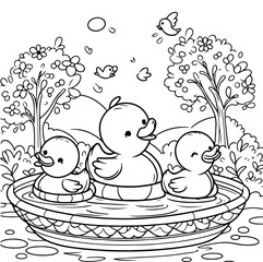 Duck Adventure Coloring Book Illustration Drawing