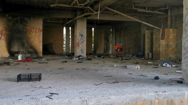Abandoned ruins with waste trash dirt garbage in Mexico.