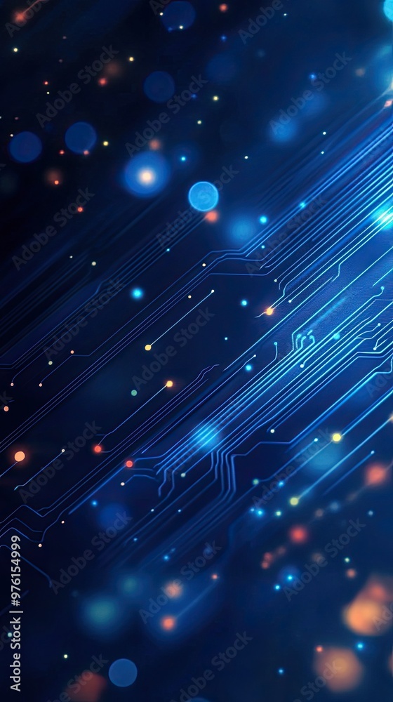 Wall mural vibrant blue abstract background with glowing lights and dynamic lines for technology and digital th