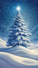 Obraz premium Snow covered christmas tree shining under the winter night sky