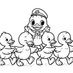 Duck Adventure Coloring Book Illustration Drawing