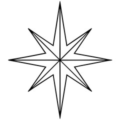 A shining star with sharp, pointed edges, often used as the tree topper vector