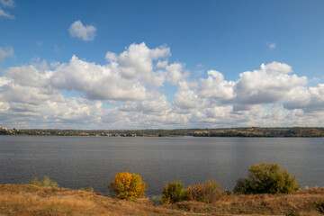 Water landscape. Dnepr River. Trees by the water