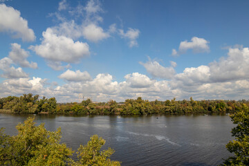 Water landscape. Dnepr River. Trees by the water