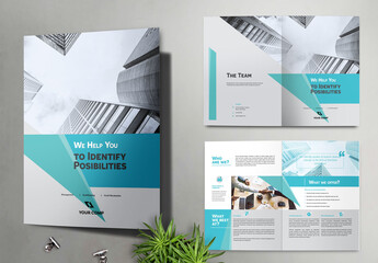 Bifold Brochure with Blue and Grey Accents with Geometric Elements