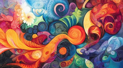 Colorful abstract art with swirls and shapes.