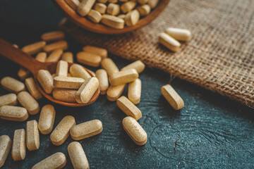 Natural vitamins organic on dark background