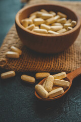 Natural vitamins organic on dark background