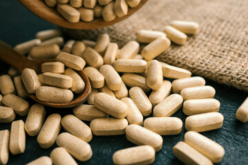 Natural vitamins organic on dark background