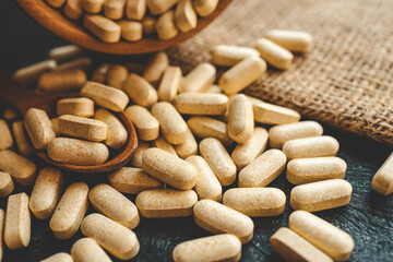 Natural vitamins organic on dark background