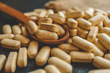 Natural vitamins organic on dark background