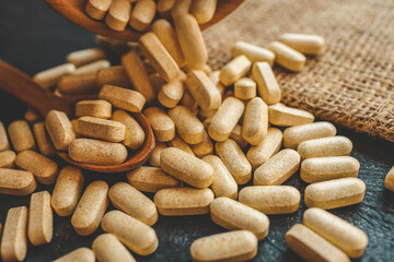 Natural vitamins organic on dark background